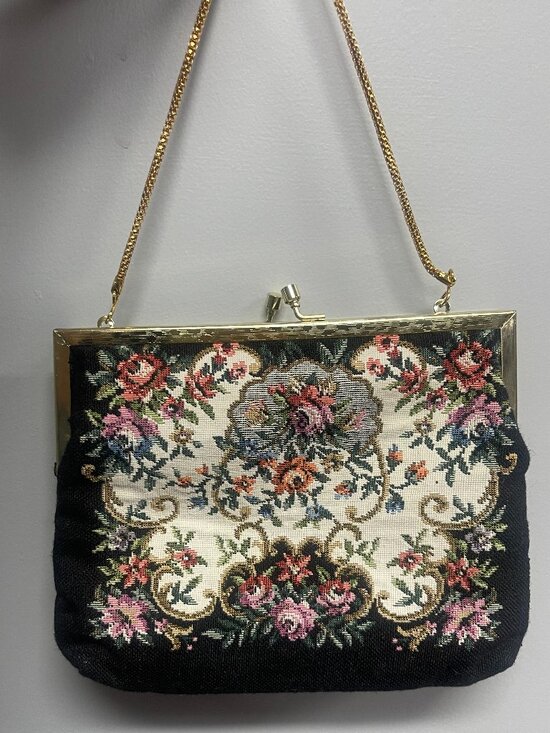 Buffum's Handbags - Vintage Buffums Floral Tapestry Purse Grandmacore Gold Chain Evening Bag